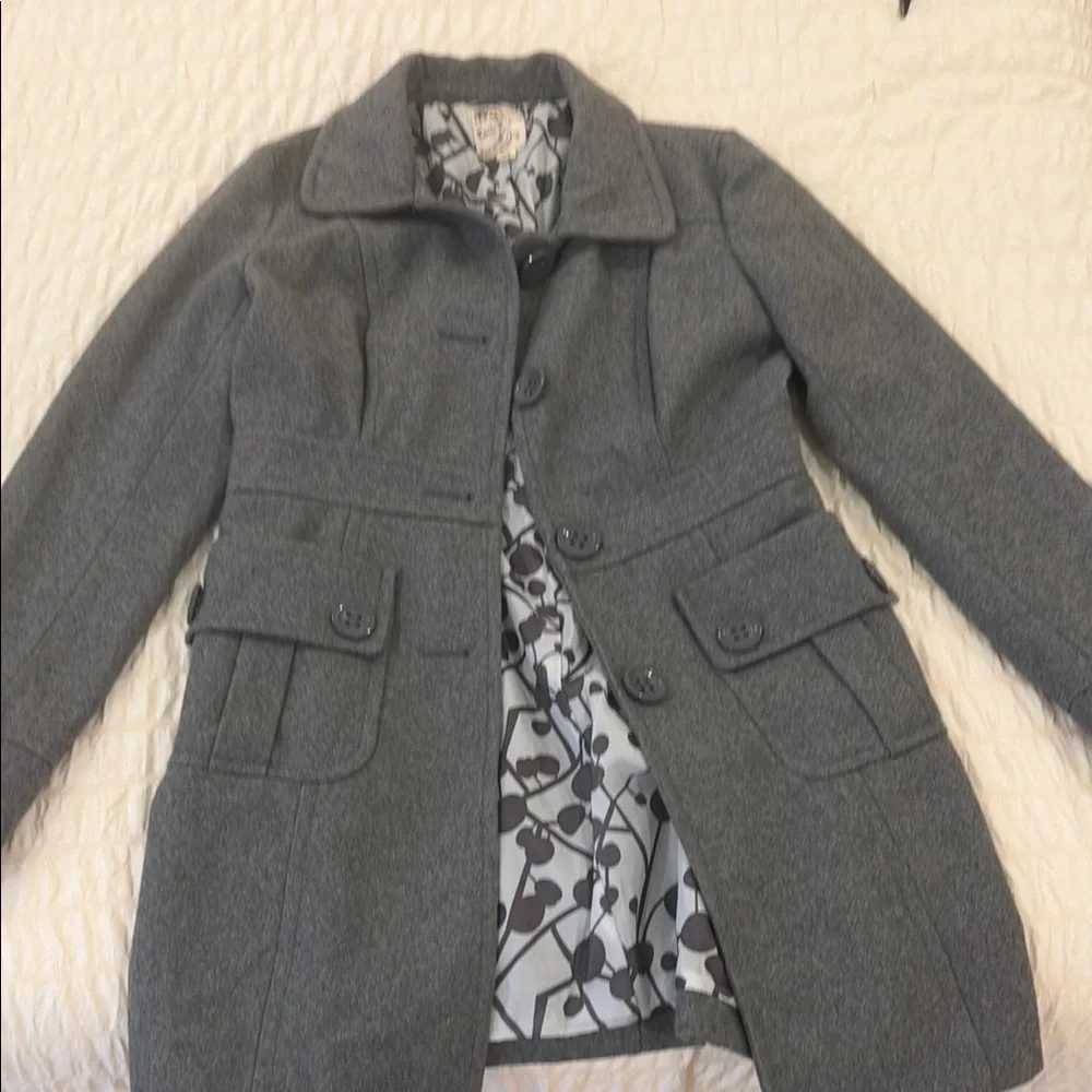 Women's Gray Wool-Blend Mid-Length Coat
